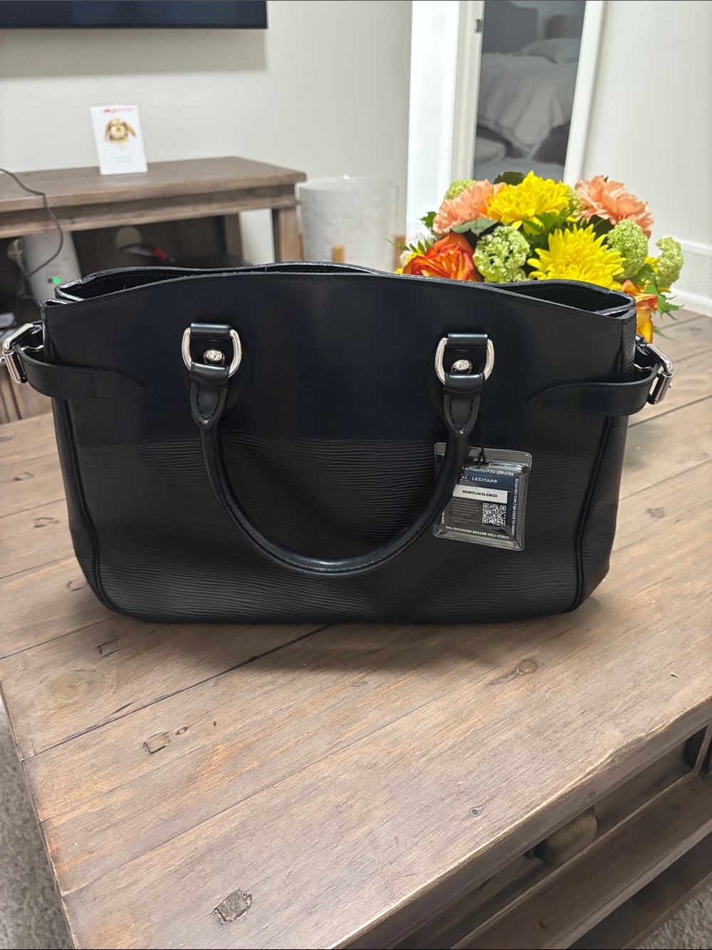 Louis Vuitton Black Epi Passy Leather Satchel with Silver Hardware
